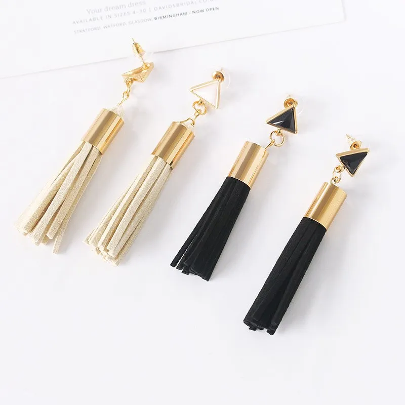 2019 Black/White Leather Tassel Earrings Jewelry Female Simple Retro Metal Long Dangle Earring | Украшения и аксессуары