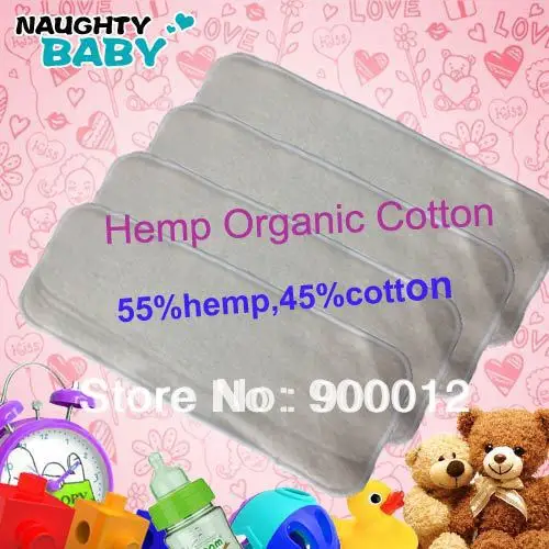 Free Shipping Naughty Baby Hemp Organic cotton 50pcs 4 Layers(2+2) Washable Reusable Baby Cloth Diaper Nappy Inserts