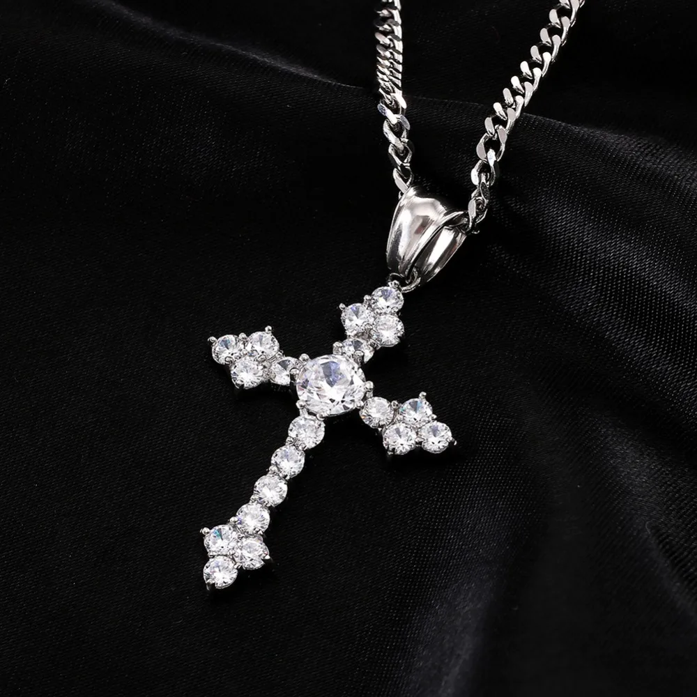 TBTK Cross Pendant Gold Necklace Paved Crystal Shining Zircon Tennis Chain Fashion Rock Man Western Punk Style Jewelry Wholesale | Украшения
