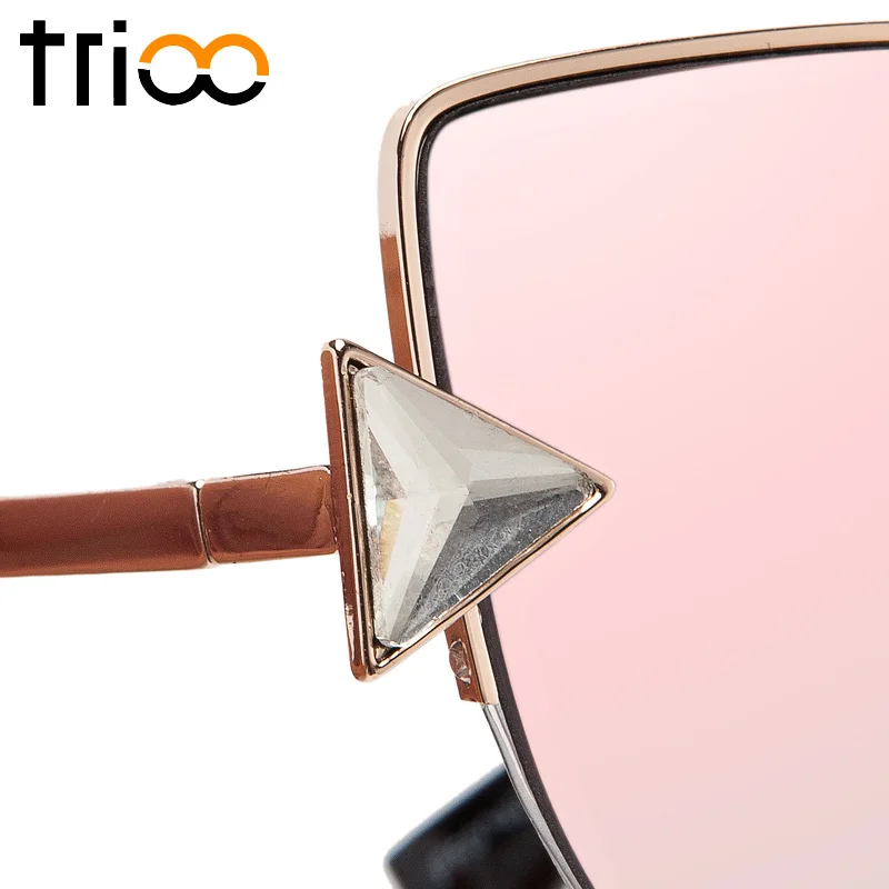 

TRIOO Pink Lens Ladies Sunglasses Diamond Cat Eye Shades Box Elegant Sun Glasses Eyewear Rimless Summer Fashion UV400 Oculos