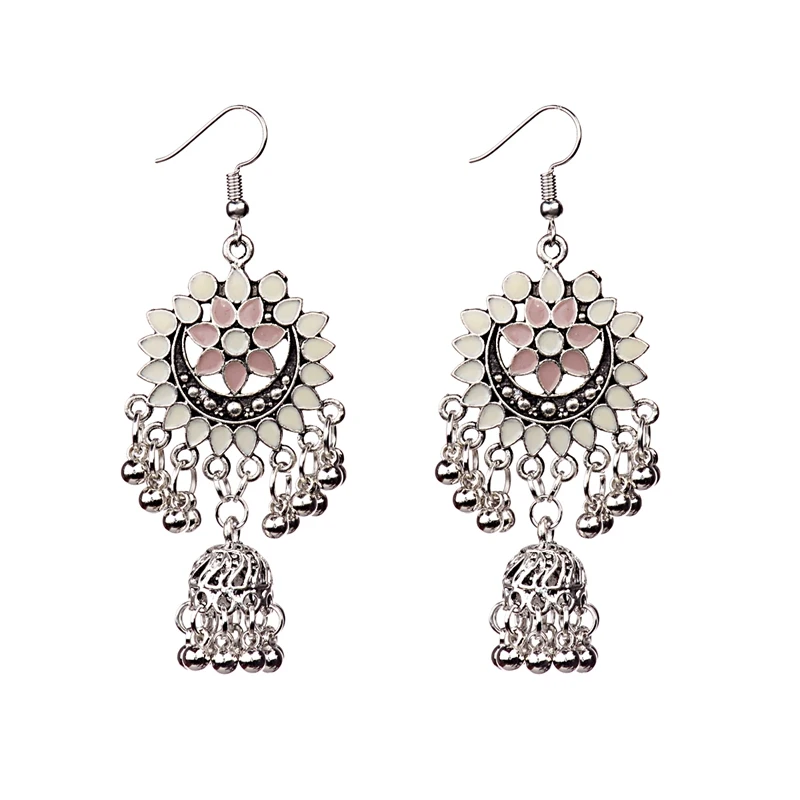 DOUVEI индийские ювелирные изделия Jhumka серебристого цвета полые колокольчики Эффектные серьги богемные винтажные этнические серьги капли воды для женщин - Окраска металла: 084-2