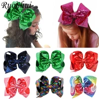 29 colors 8 inch sequins ribbon hair bows women kids handmade large bowknot with alligator clips headwear girls hair accessories