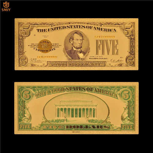 1875 США сувенир Золотая банкнота$1000 доллар цвет Позолоченные деньги бумажная банкнота для сбора - Цвет: 5 Dollar(1928)