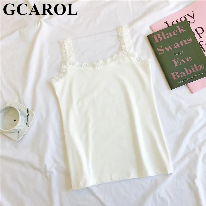 GCAROL, летние кружевные майки, сексуальные, черные, белые, уличная одежда, пляжный жилет, майки, базовые Топы, M-2XL