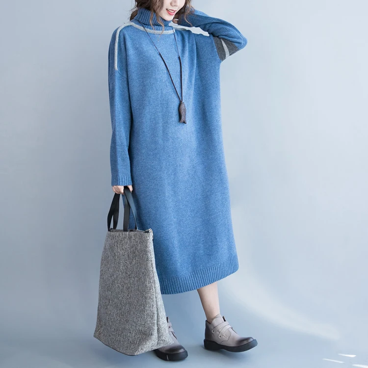 Lagenlook водолазка джемпер длинный свитер платье Зимняя мода теплая с длинными