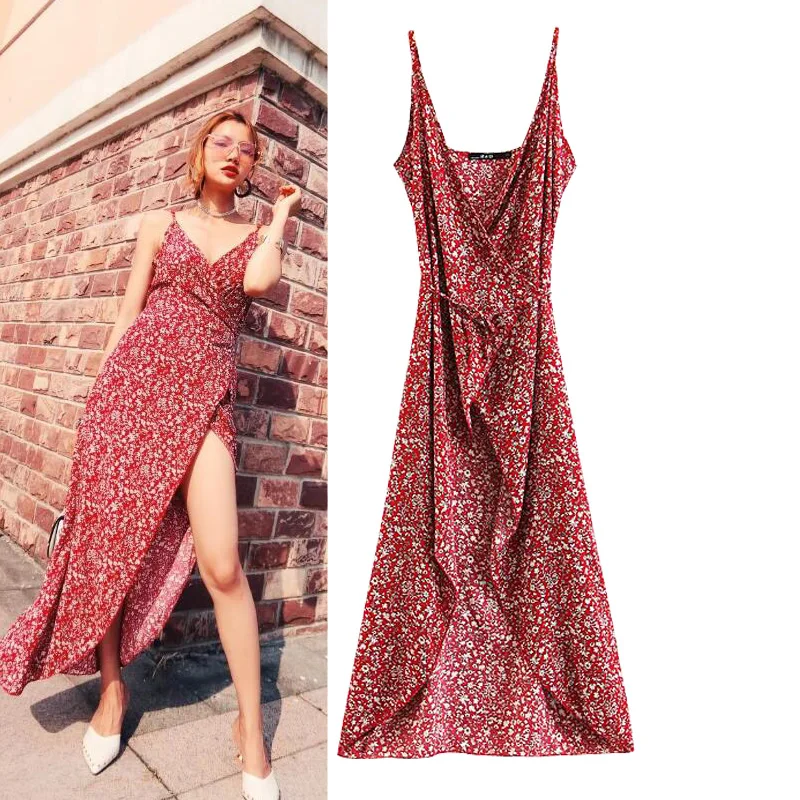 

Dress Women Cotton Dress Special Offer Limited Vestido Longo 2019 French Retro Small Floral One-piece Wrap V-neck Strap Woman