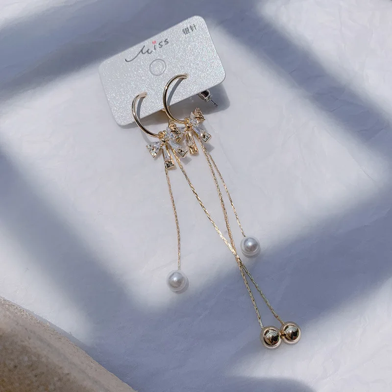 Женские серьги с имитацией жемчуга JZTOP циркониевые серьги-обруч бантом вечерние