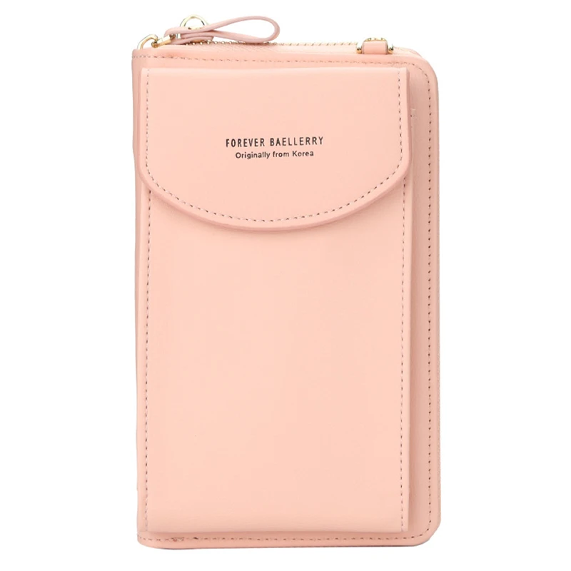 Light pink Модная женская сумка через плечо, кошелек, женский клатч из искусственной кожи, Женский кошелек на молнии для телефона, женский кошелек, сумки на плечо для женщин - Цвет: Light pink