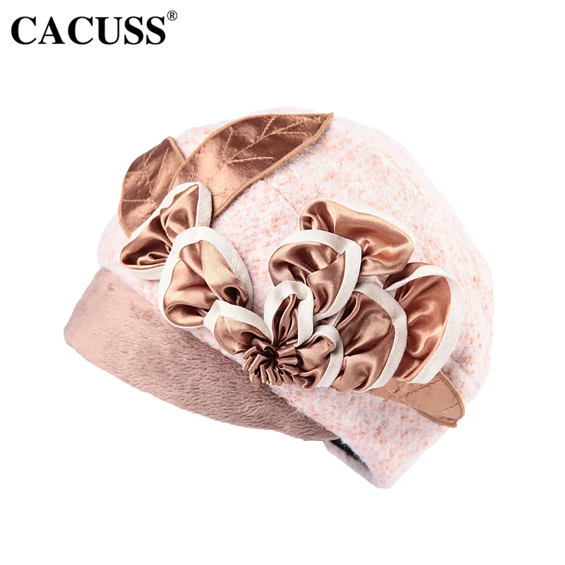 CACUSS Elegant Women Wool Cap Fedoras Female Winter Warm Floral Flet Hats Party Berets Chapeau Femme | Аксессуары для одежды