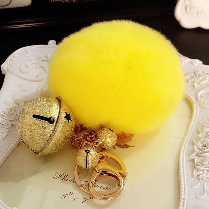 Модный брелок в виде кролика 8 см с помпоном из пушистого меха металлические