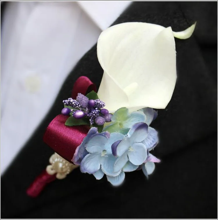 4 шт./лот DIY Мода Calla корсаж на запястье Гортензия цветы Женихи мужчины булавка для