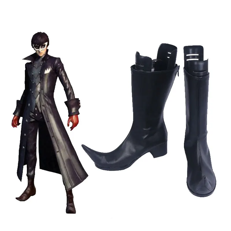 

Persona 5 Protagonist Phantom Thief Joker Cosplay Shoes Black Leather Boots Halloween Costumes
