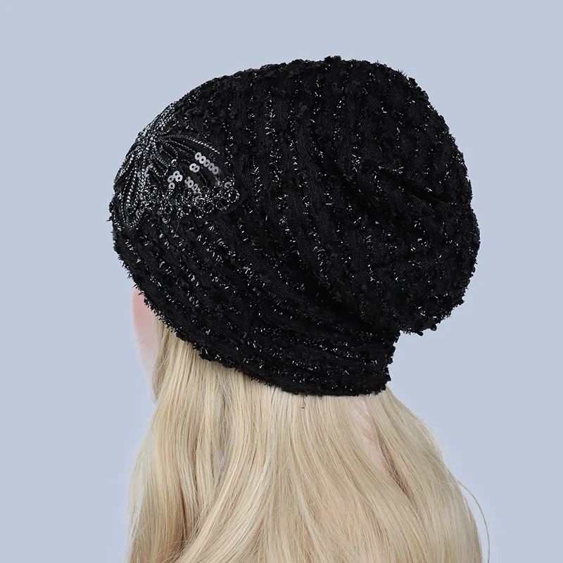 Женская шапка осенне зимние шапки однотонная женская кружевная Шапка бини