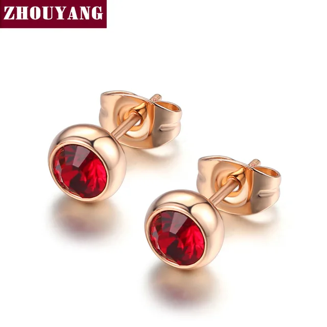 RoseGold Red ZHOUYANG серьги-гвоздики для женщин OL Стиль лаконичный цвет розового золота модные ювелирные изделия с австрийским кристаллом ZYE496 - Окраска металла: RoseGold Red