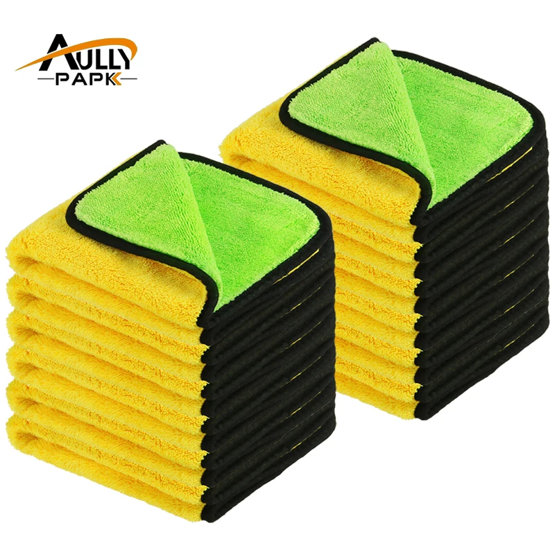 12Pcs 40cmx40cm Super Thick Plush Microfiber Car Cleaning Cloths Car Care Microfibre Wax Polishing Detailing Towels Green/Yellow