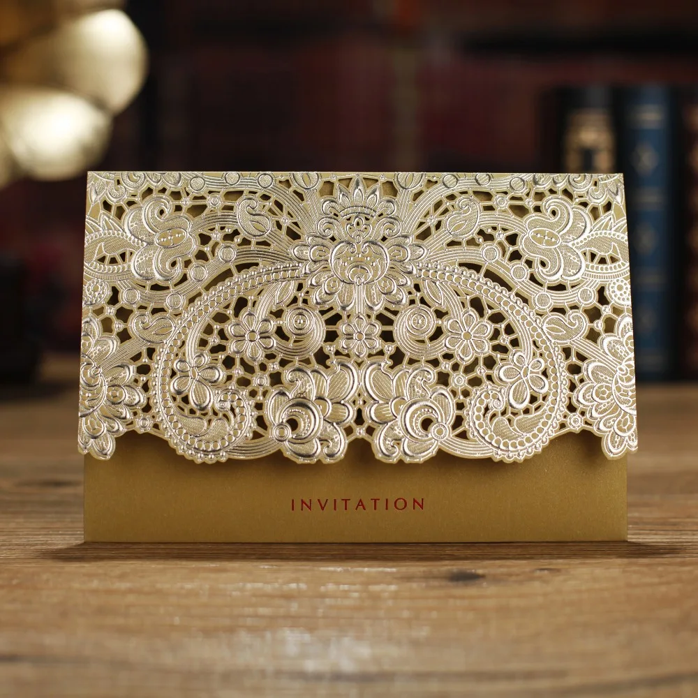 Pink/Red/Gold Wedding Cards for Guests with Free Print Gift Card Elegant Laser Cut Invitations Paper 50pcs | Дом и сад