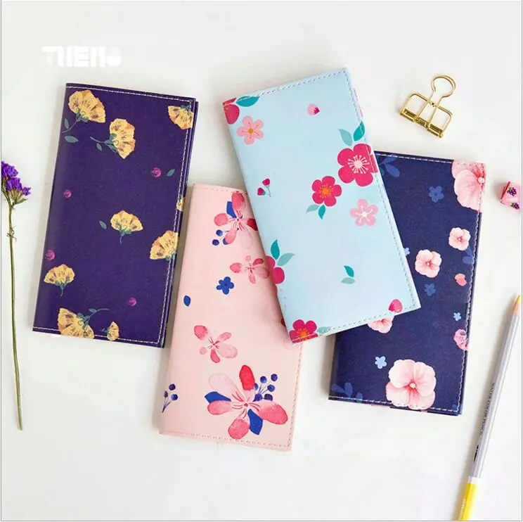 

The color of flowers Dark PU Leather Cover Diary Planner Notebook Weekly Journal Organizer Travel Schedule Notebook