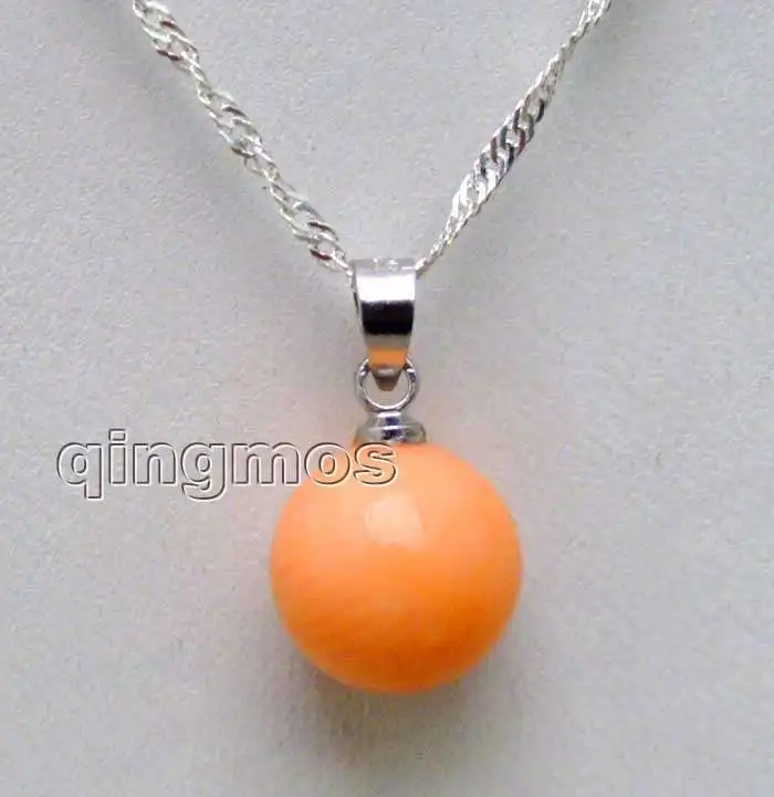 Большая 10 мм идеальная круглая розовая подвеска кораллового цвета с серебром 925