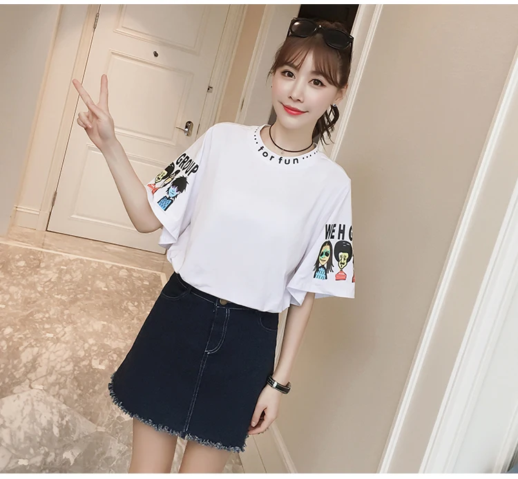 

European summer 2020 new women's College lotus leaf edge coat sleeve short sleeved T-shirt collar women loose