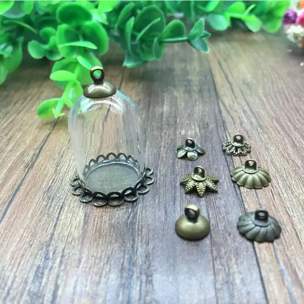 

100sets/lot 25*18mm glass globe double lace antique bronze color base beads cap set glass vials bottle pendant jewelry findings