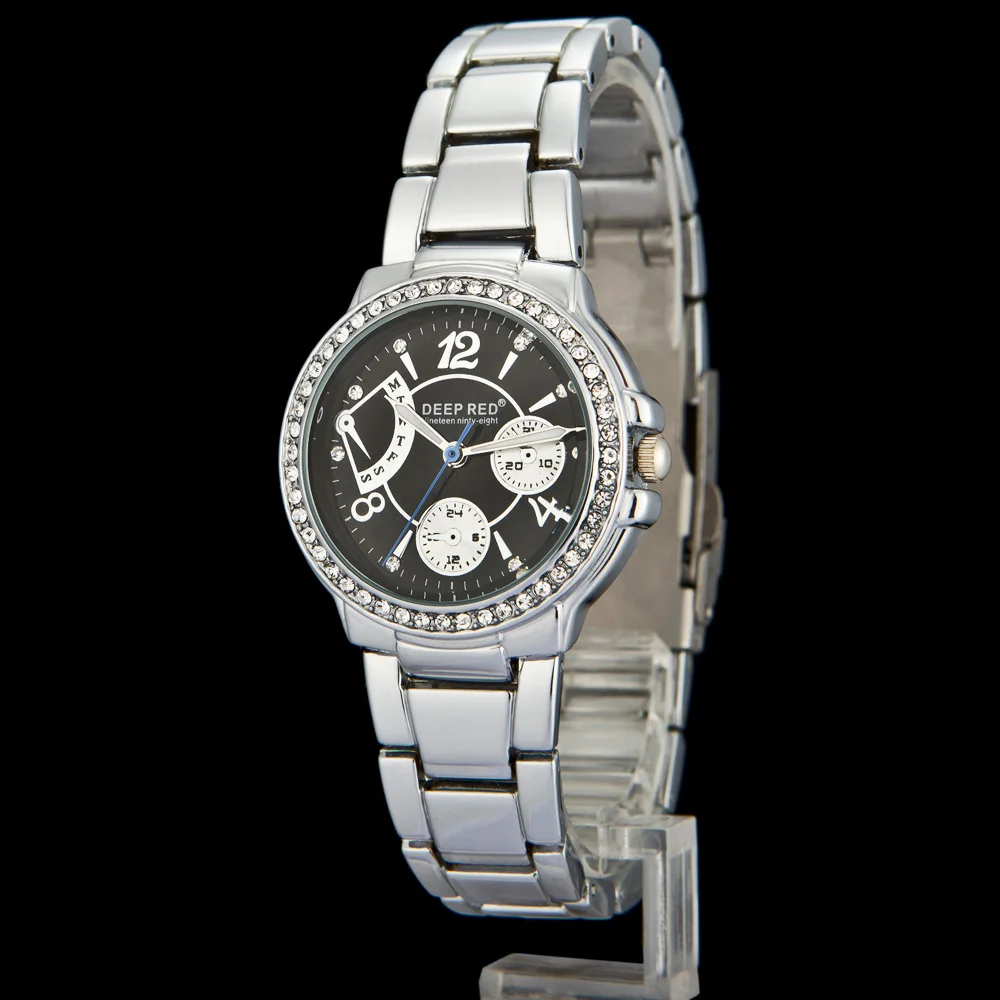DeepRed женское платье со стразами кварцевые модные женские Полностью стальные часы