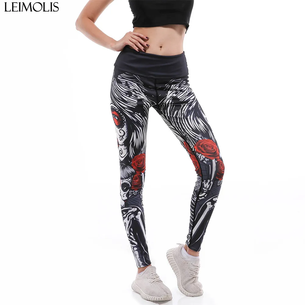Женские леггинсы для фитнеса LEIMOLIS готические с высокой талией и цветочным