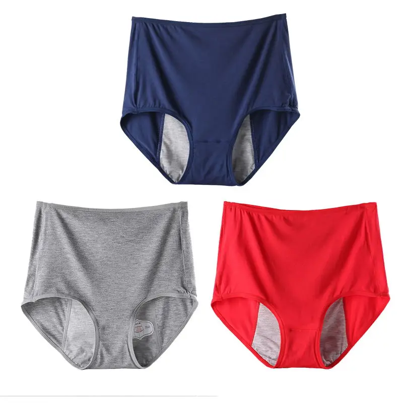 Blue Grey Red DKERT 3pcs/lot Women Menstrual Period Panties Ladies Underwear Seamless Plus Size Physiological Leakproof Female Briefs - Цвет: Blue Grey Red