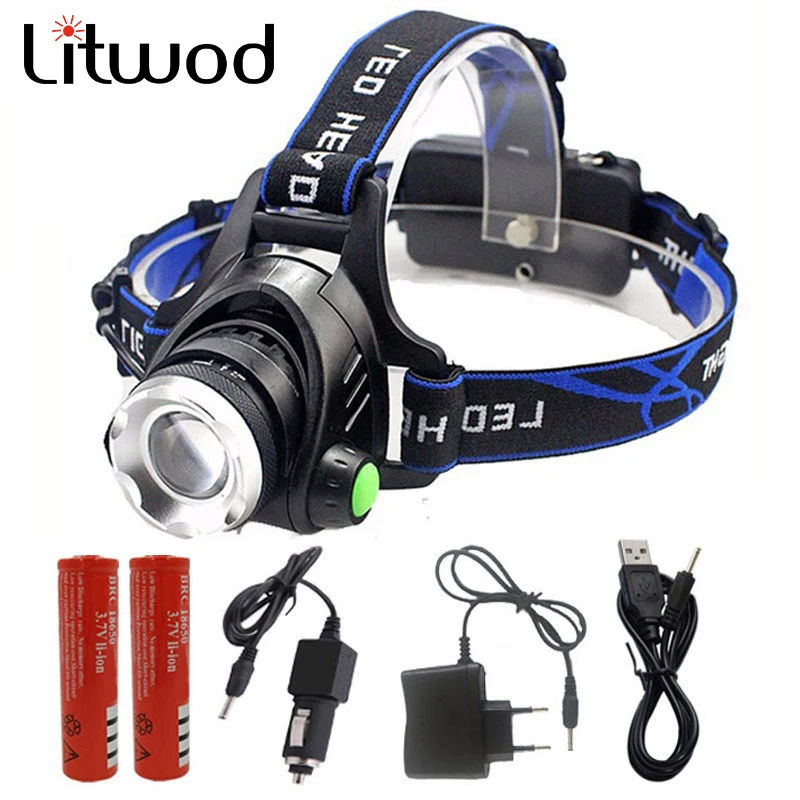 Litwod 568D светодиодные фары Алюминий xm l L2/T6 зум глава фонарик Регулируемый фара 18650