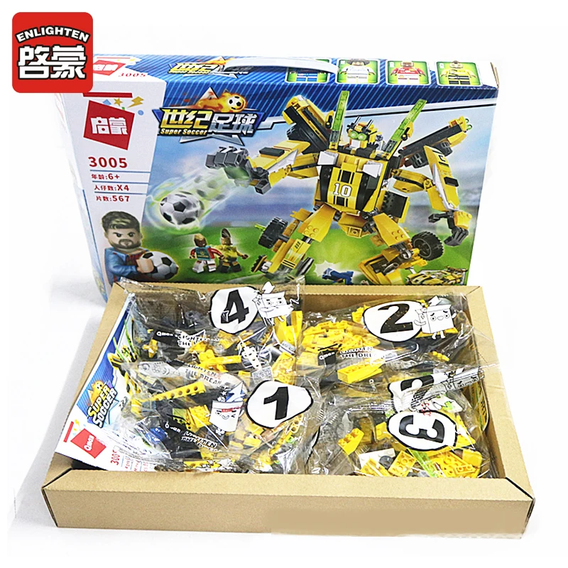 

Football Toys Building Blocks 2 In 1 Robot Model Stacking Funny Toys Blocos de construcao Russia Ball Match blocks Toys