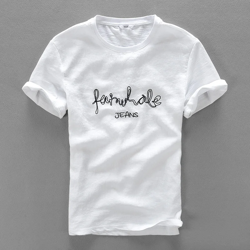 Мужская льняная футболка с коротким рукавом повседневная однотонная хлопковая в