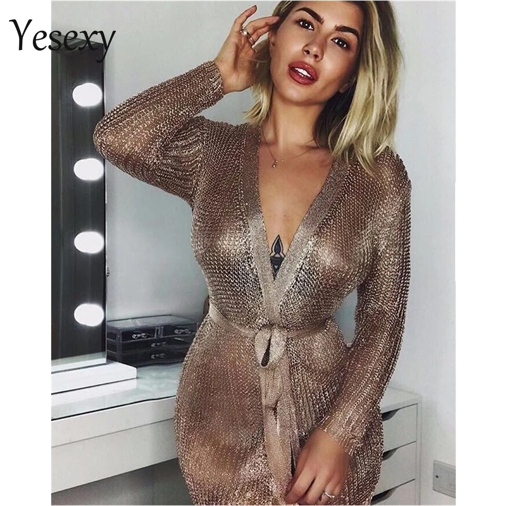 Yesexy 2020 Женская Сексуальная трикотажная куртка с длинным рукавом и поясом