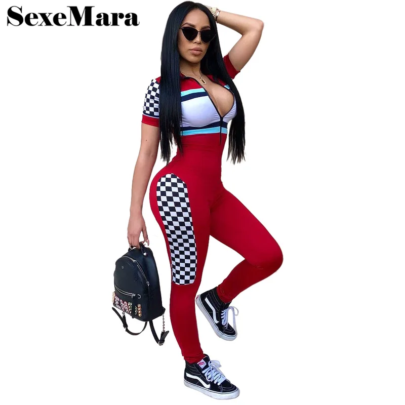 ANJAMANOR пикантные Для женщин Bodycon комбинезон 2019 Летний уличная молния с v образным