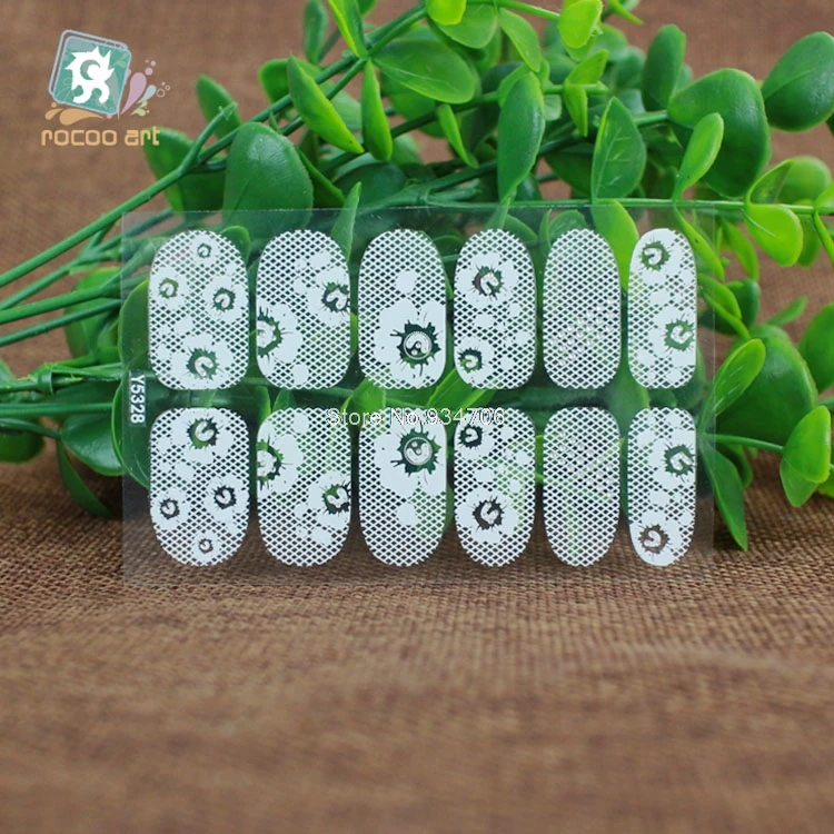 Rocooart Y5312-5335, ультратонкие прозрачные наклейки для французского дизайна ногтей, кружевные наклейки для дизайна ногтей, белые цветы, декоративные наклейки для ногтей
