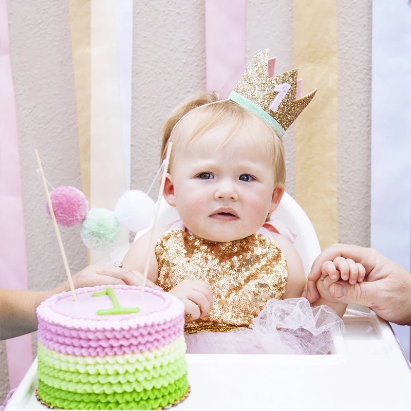 Золотой блеск Единорог голову Happy День рождения украшения причудливый цветок