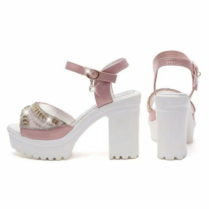 2019 летние Стразы Рыбацкая обувь с открытым носком толстая подошва на высоком