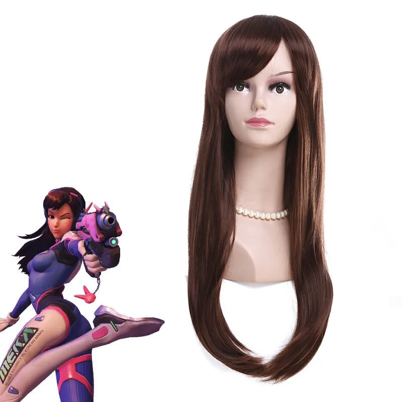 Парики для косплея Game OW DVA Copslay коричневый цвет парик Hana Song D.va женский длинный 65 см