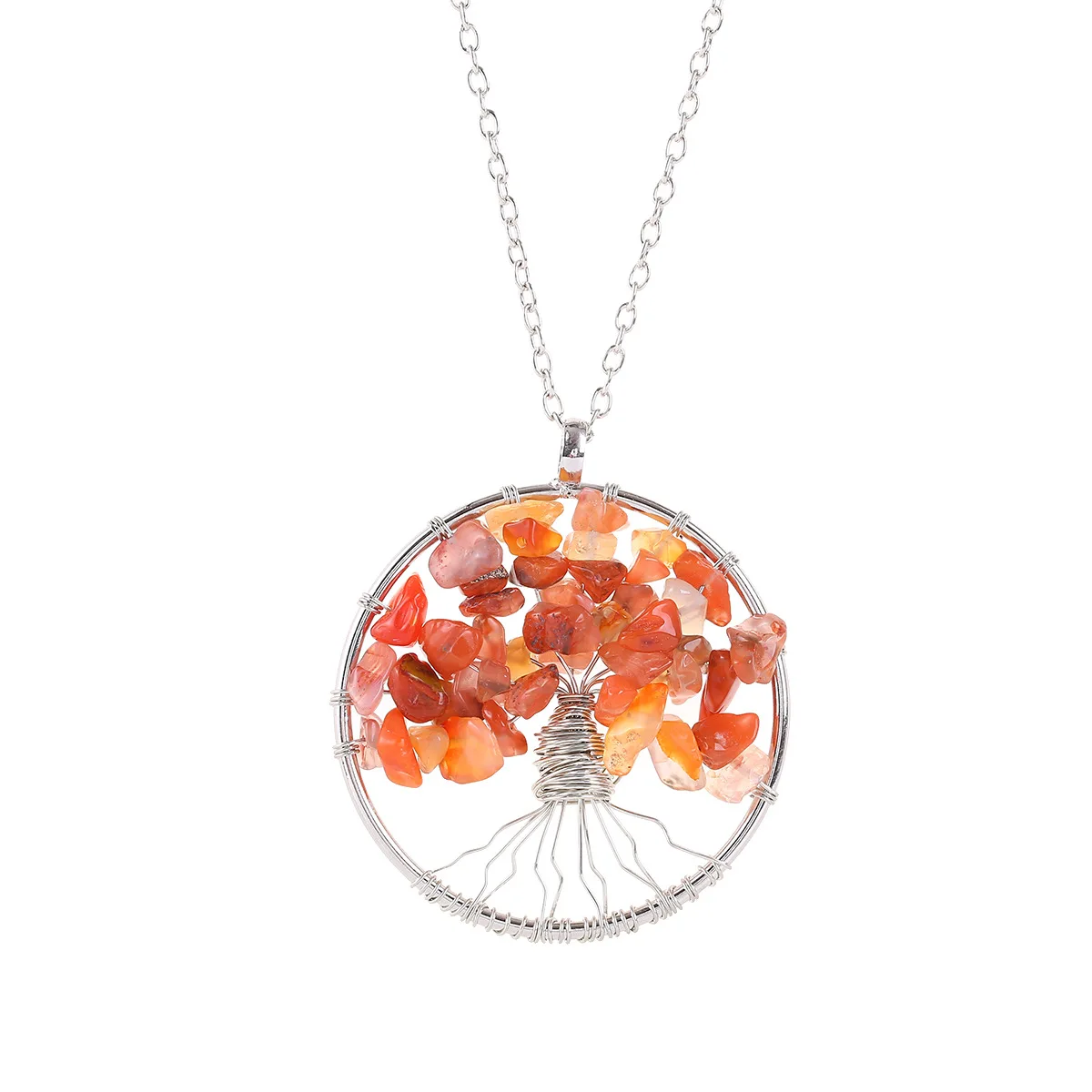 Red agate Натуральный кристалл камень большой подвесной Рейки Чакра Древо жизни DIY проволока обернутая маятниковая Подвеска Ожерелье для женщин девушки ювелирные изделия - Окраска металла: Red agate