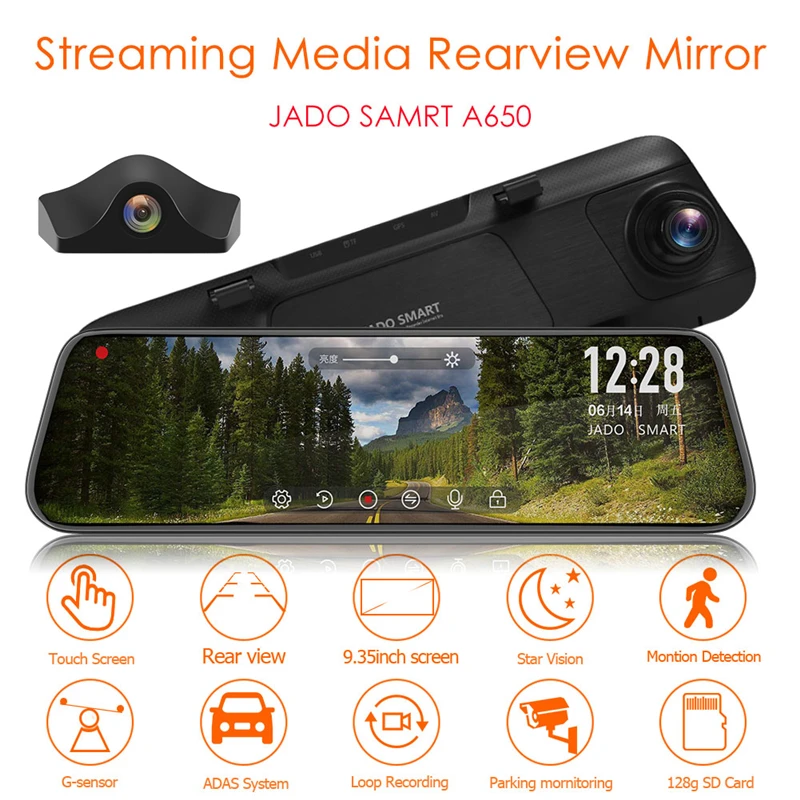 JADO A650 FHD 1080p Автомобильный видеорегистратор Камера 9,3" ips сенсорный экран зеркало заднего вида Dash Cam ADAS звездный свет; ночное зрение рекордер видеорегистратор авторегистратор