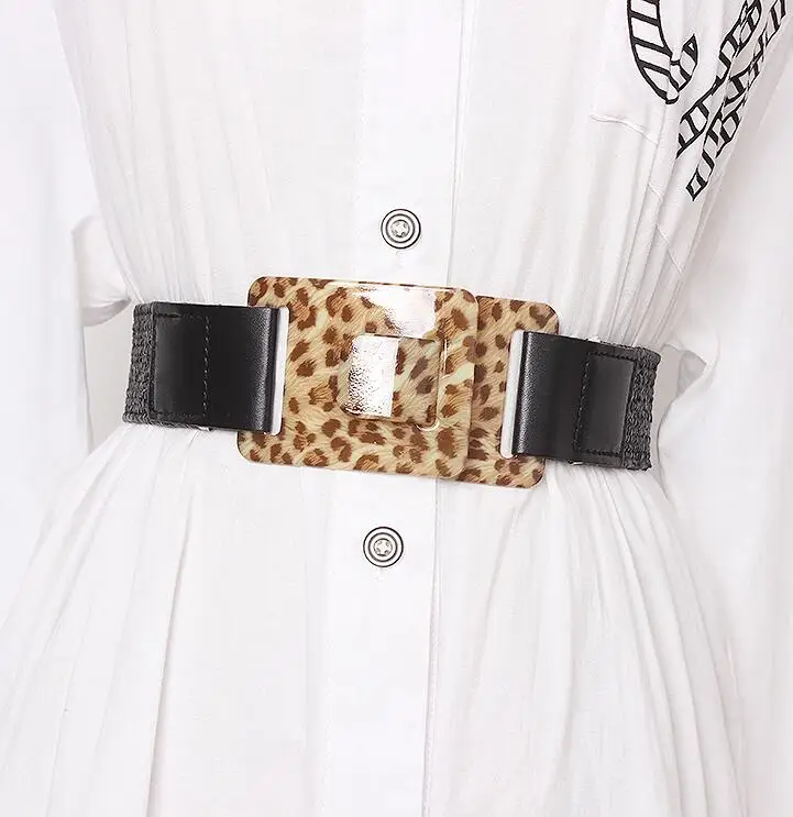

Women's runway fashion leopard buckle knitted Cummerbunds female Dress Corsets Waistband Belts decoration wide belt R1692