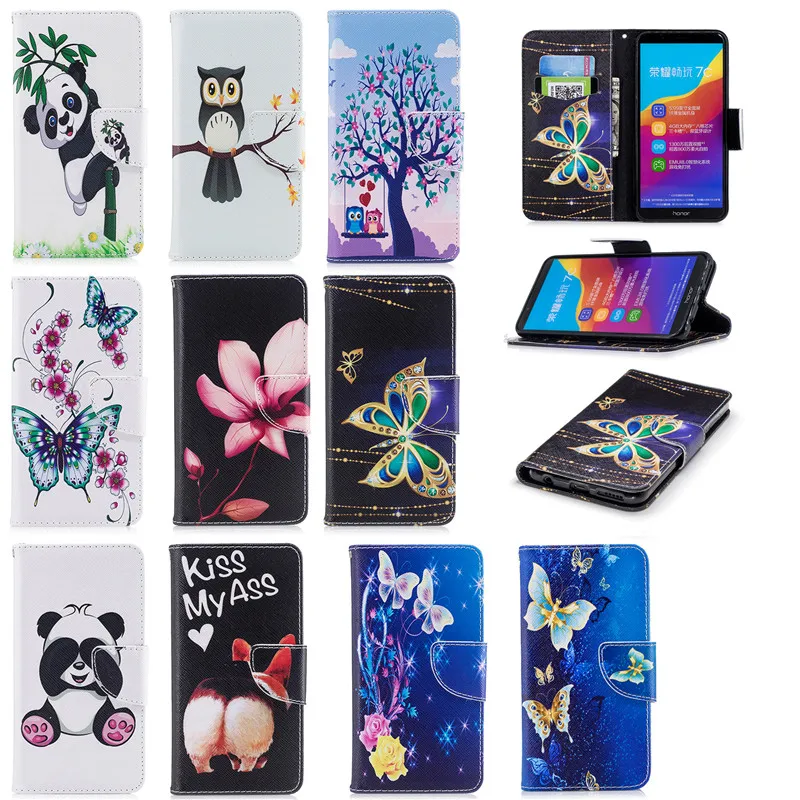 Для huawei Y7 Pro 2018 чехол цветок бабочка Панда Сова Бумажник кожаный для Enjoy 8/Nova 2 Lite/Y7