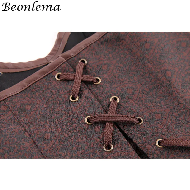 

Beonlema Steampunk Corset Vintage Overbust Corselet Bustiers Metal Buckle Chain Punk Retro Clothing Brown 6XL Corsage