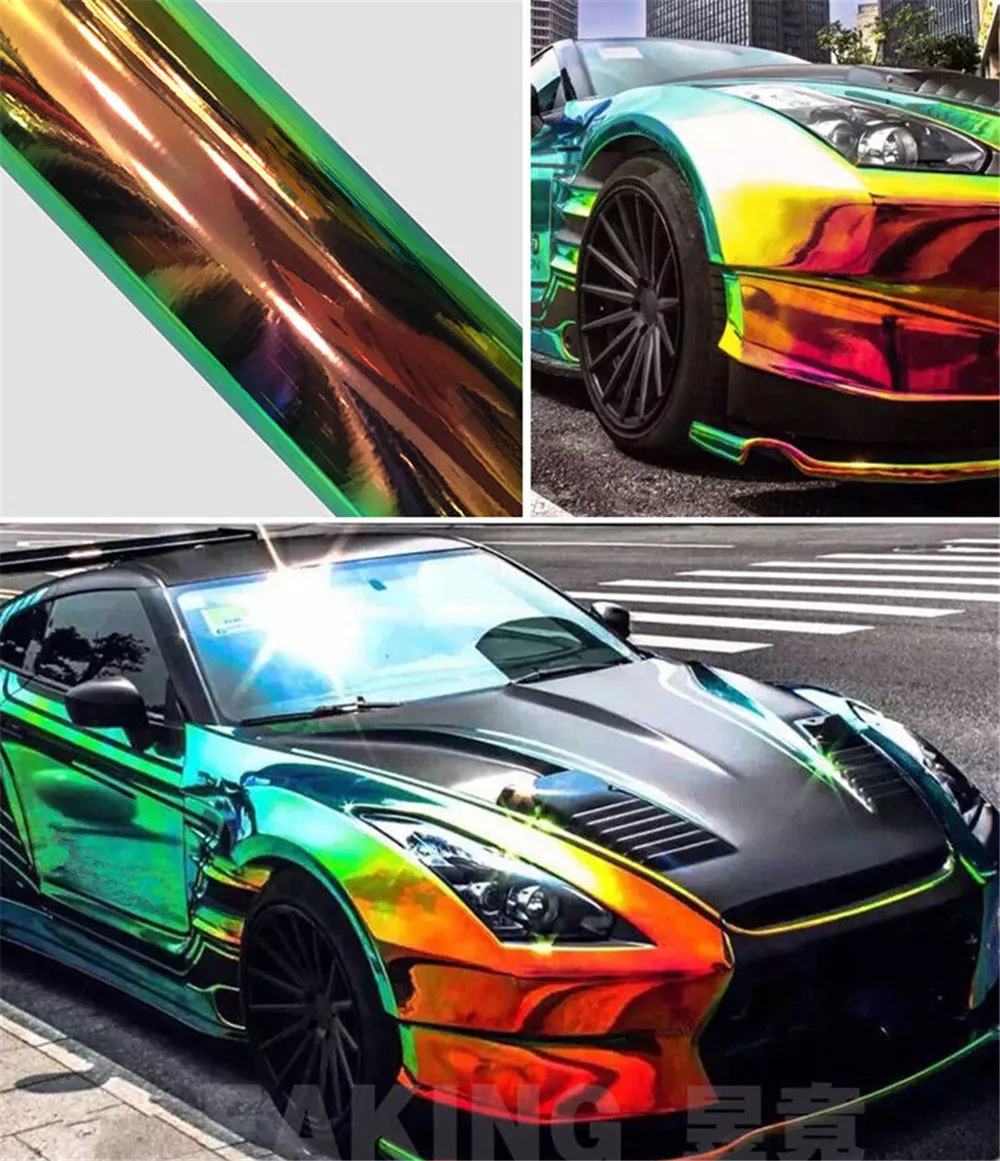 Black Backing Holographic Rainbow Neo Chrome Car Vinyl Wrap Bubble Free Sticker 54.3''x197'' |
