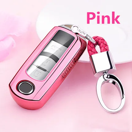 A-Pink-keychain Полнозащитный ТПУ Мягкий складывающийся чехол для ключей оболочка держатель для ключей Чехлы для Mazda 6 Axela Atenza CX-7 искусственный кристалл кулон - Название цвета: A-Pink-keychain