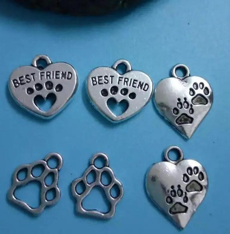 100 шт. ювелирные кулоны сердечко с принтом лап разных типов аксессуары для
