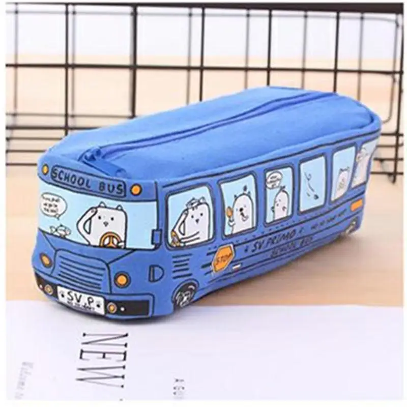 Kawaii креативный Стильный чехол для карандашей школьный автобус, Большая вместительная сумка для карандашей с рисунком животных, холщовая коробка для карандашей, школьные принадлежности - Цвет: C