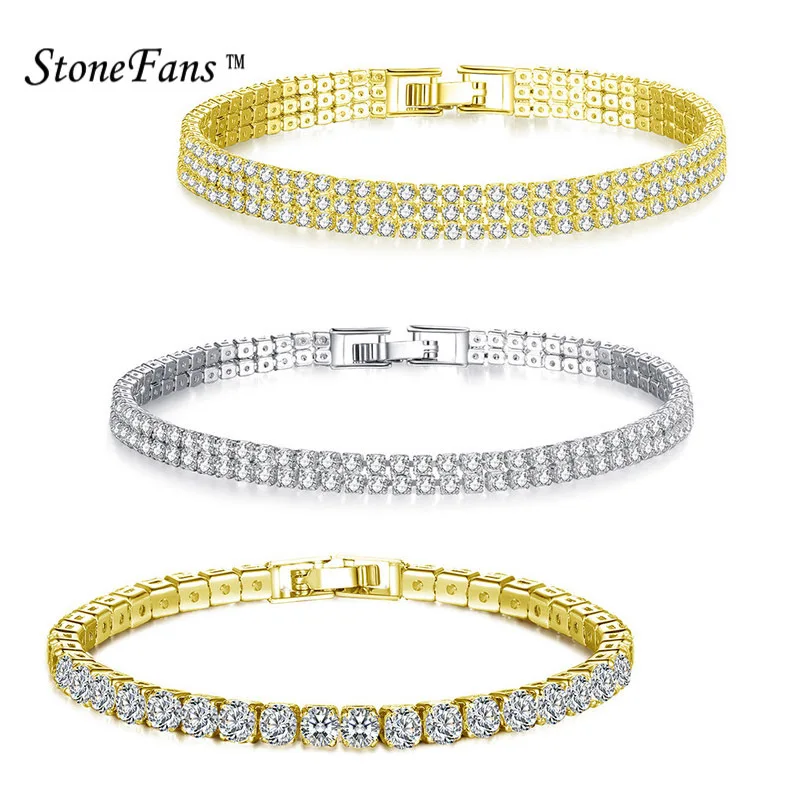 Женский браслет с кристаллами StoneFans золотым шармом и фианитом роскошный