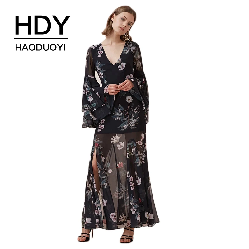 Женское длинное платье HDY Haoduoyi Сетчатое с глубоким вырезом открытой спиной и