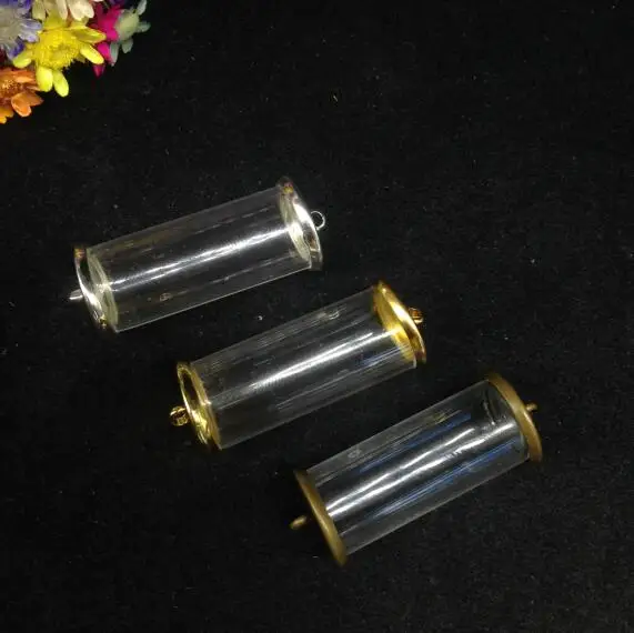 

5pcs 28*12mm open jar tube shape with mix color two classic button base glass vial pendant diy necklace glass bottle cover vase