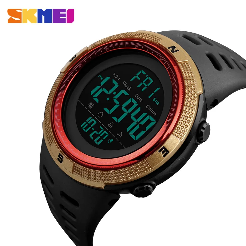 Gold red Бренд Мужская мода спортивный Часы Chrono обратного отсчета Для мужчин Водонепроницаемый цифра часы Военная Униформа Для мужчин Часы и Часы SKMEI zegarek - Цвет: Gold red
