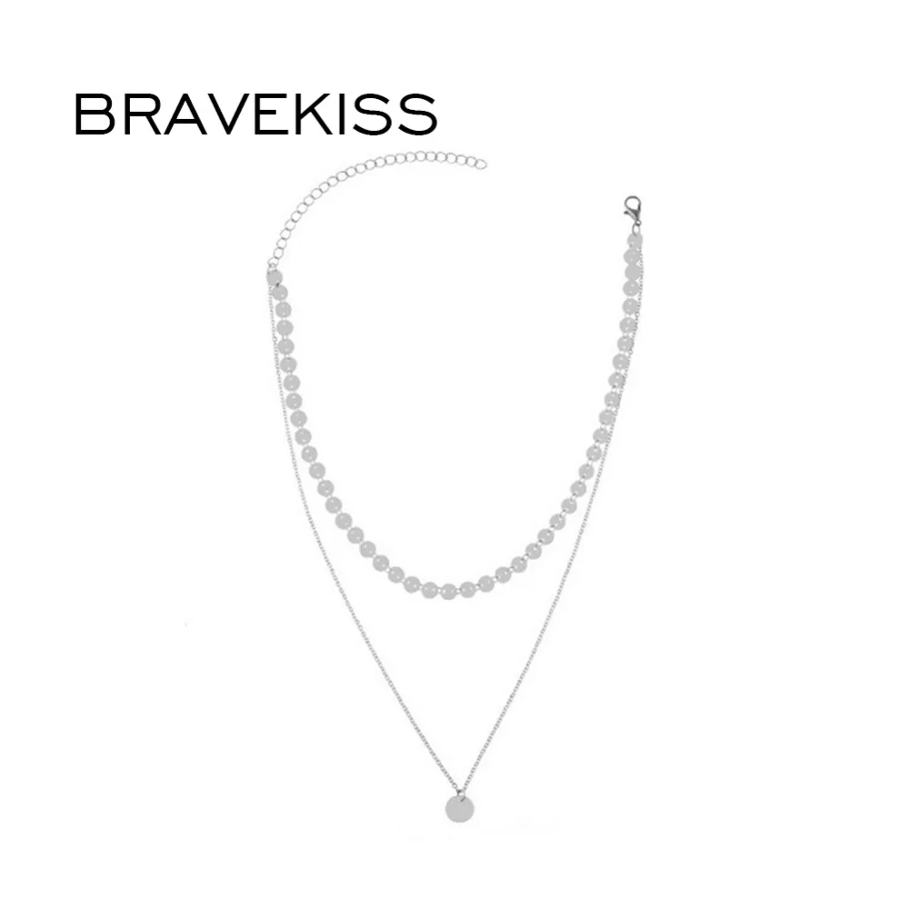 BRAVEKISS многослойное колье с кулоном ручной работы золотое/серебряное блестящее